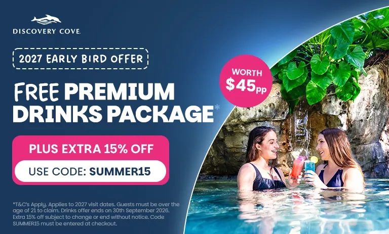 FREE Premium Drinks Package with 2027 Discovery Cove Tickets